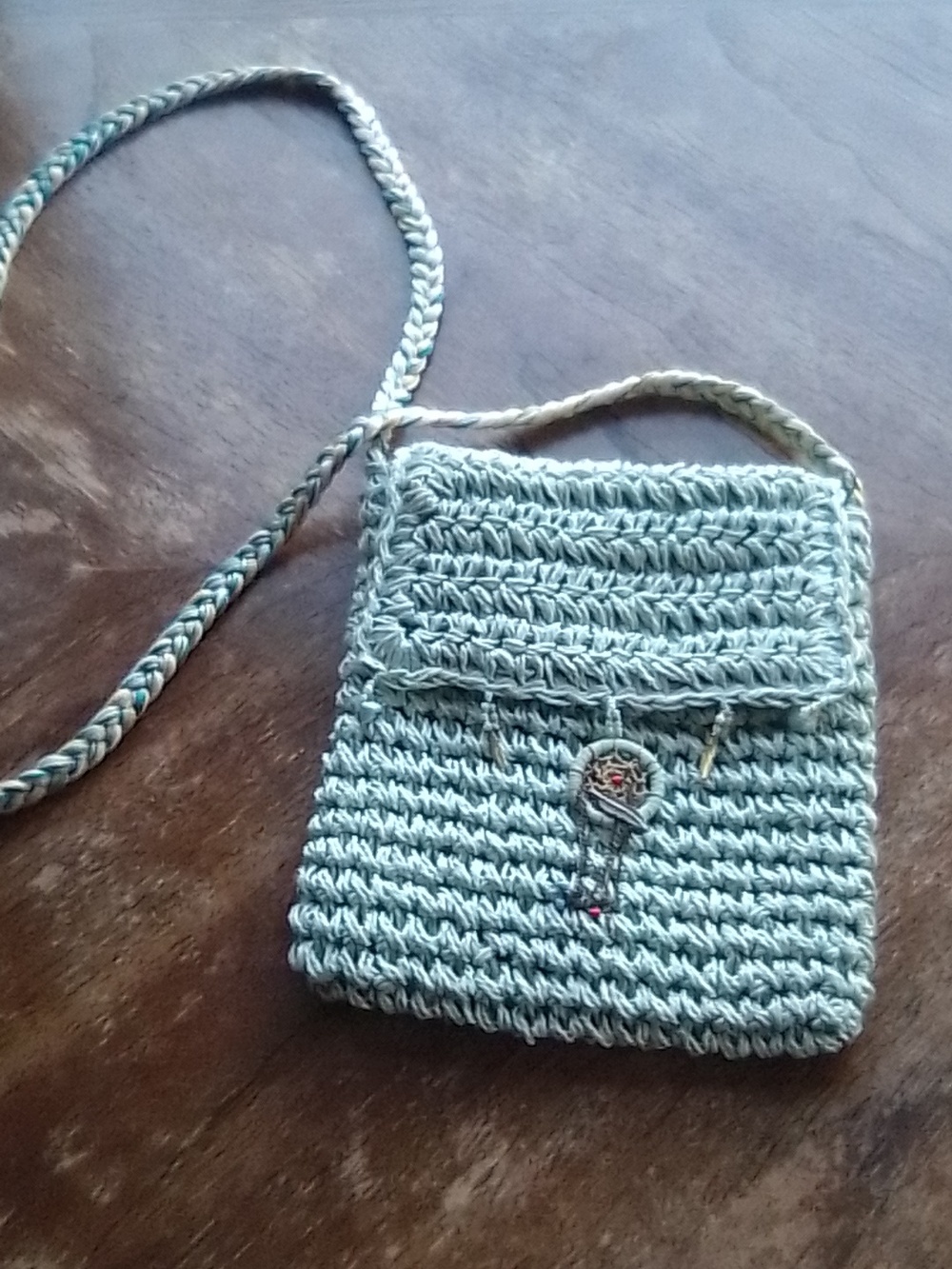 Handmade Light Blue Beaded Dreamcatcher Crochet Crossbody Bag!!! - Picture 7 of 7